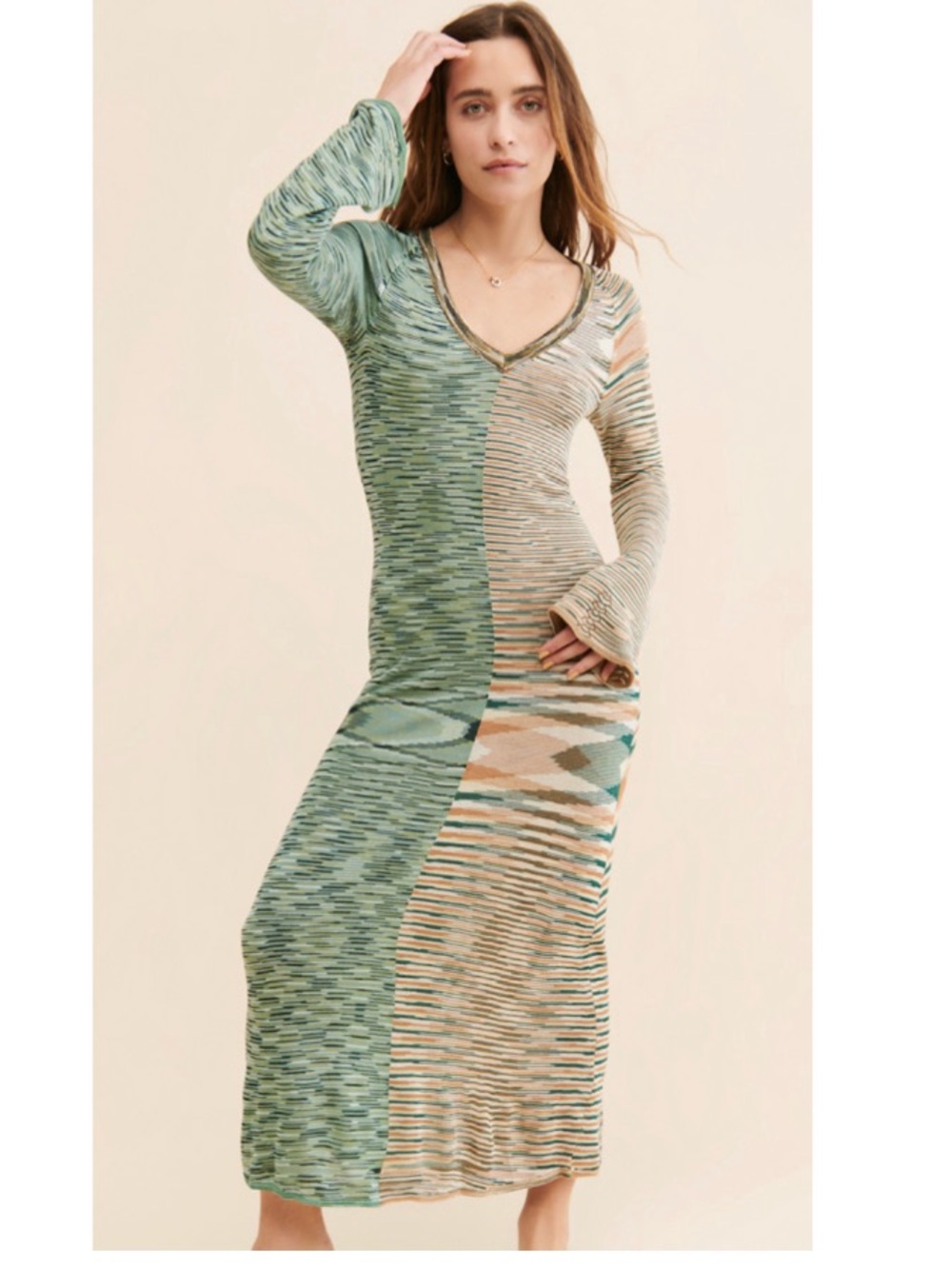 Anthropologie Kinga Csilla Pentacles Geometric Knit Maxi Dress Green Small